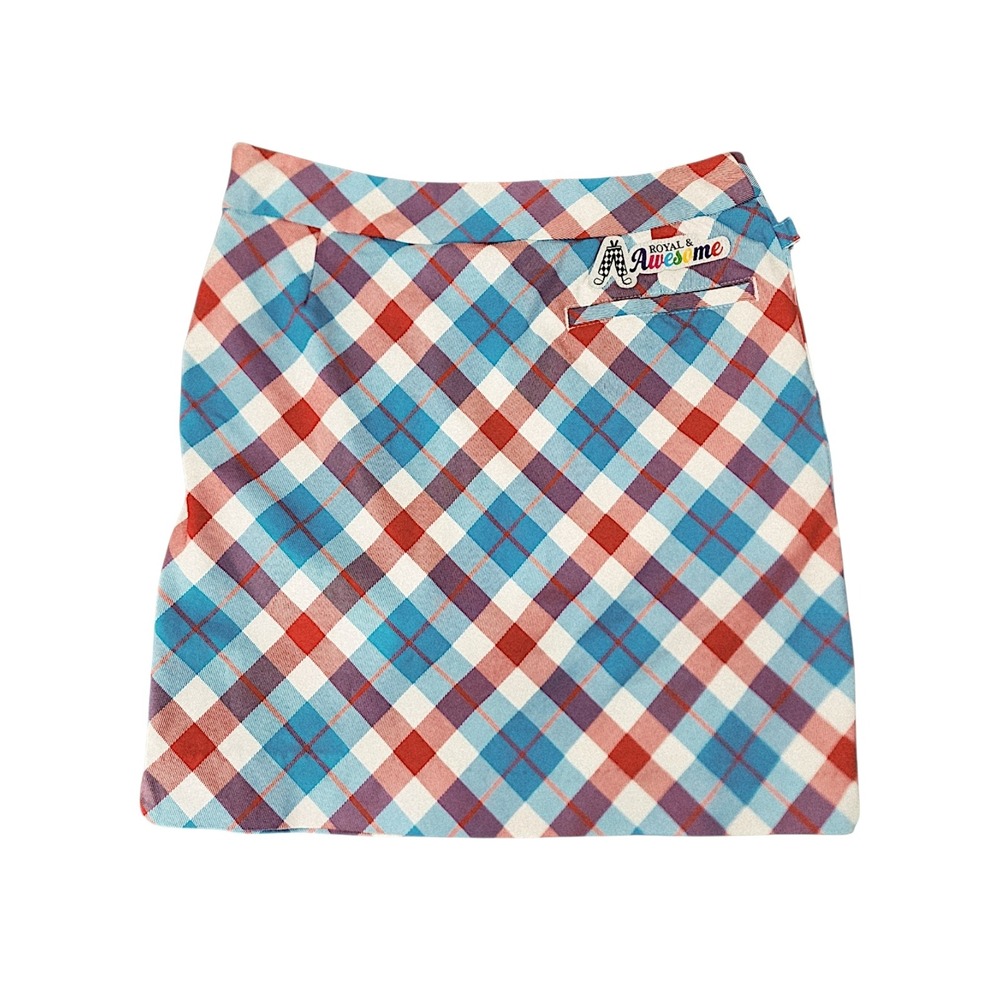 Royal & Awesome Golf Skort 4 Red White Blue Tartan Plaid Mini Sport Skirt Preppy
